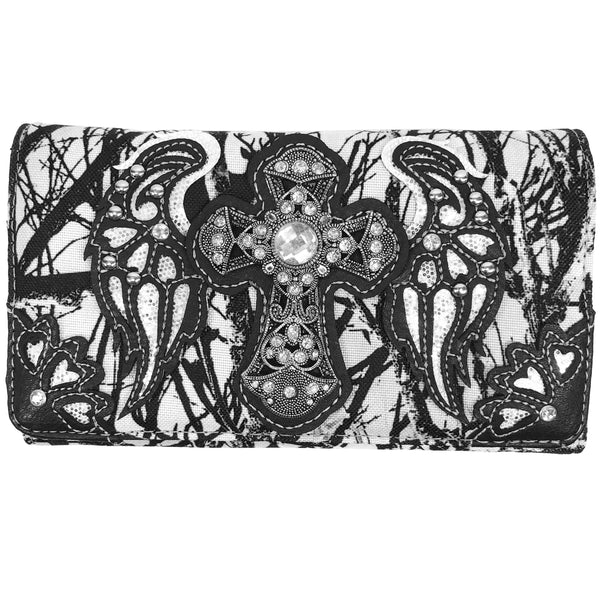 Cross Angel Wings Tree Camouflage Women's Crossbody Wallet