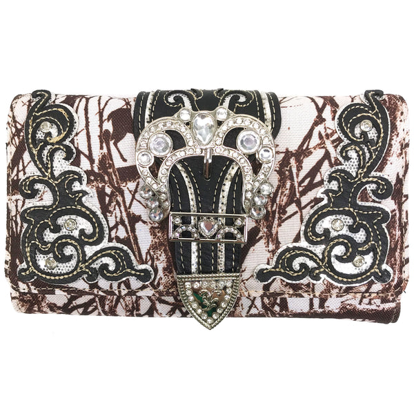 Rhinestone Buckle Branch Camouflage Women's Crossbody Wallet