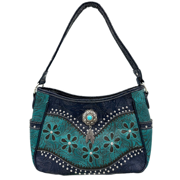 Bessie Turquoise Concho Feather Western Handbag Hobo Bag