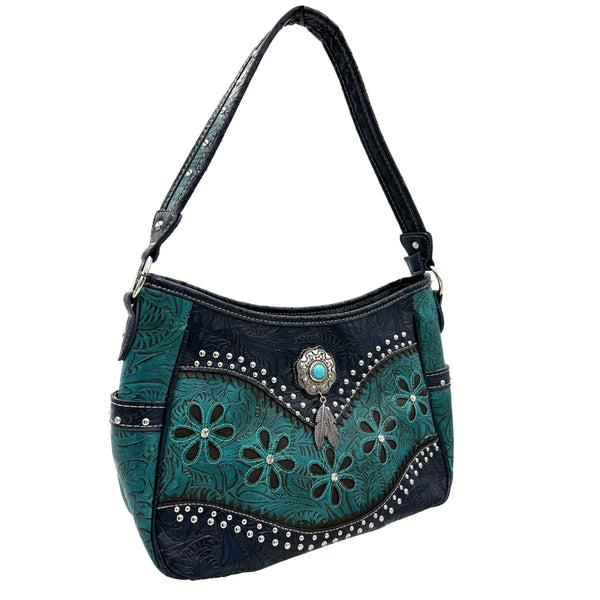 Bessie Turquoise Concho Feather Western Handbag Hobo Bag