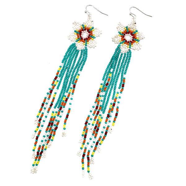 Flower Long Seed Bead Tassel Earrings