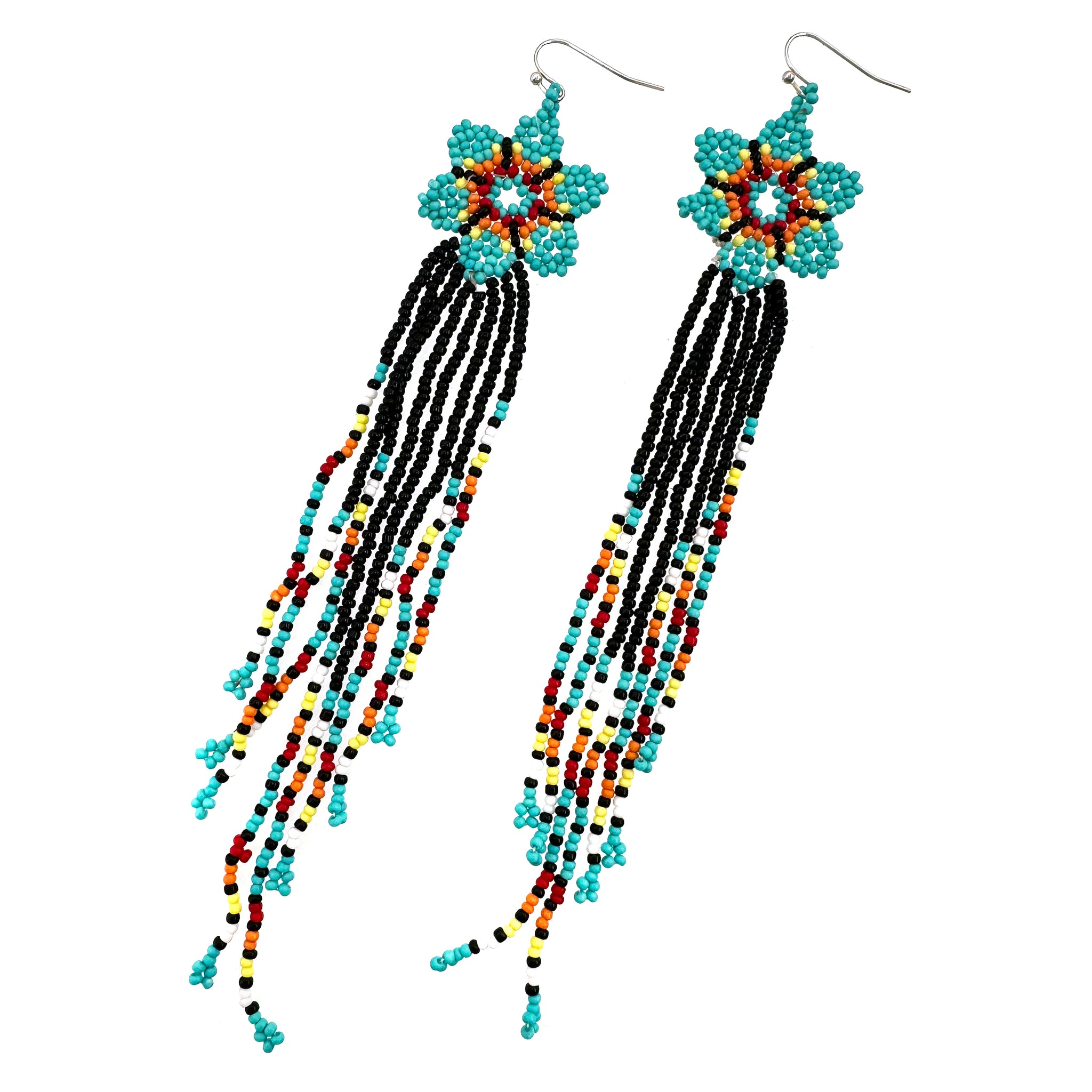 Flower Long Seed Bead Tassel Earrings