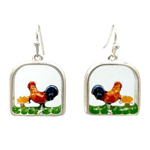 3D Rooster Picture Earrings