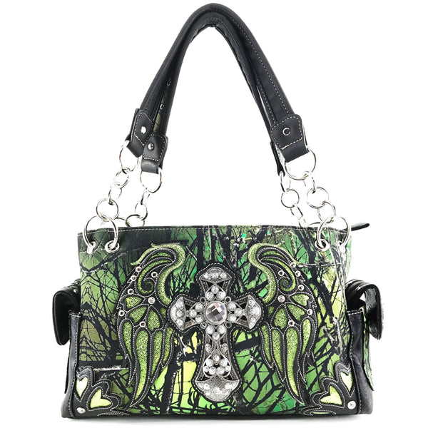 Cross Angel Wings Tree Camouflage Women's Handbag Purse