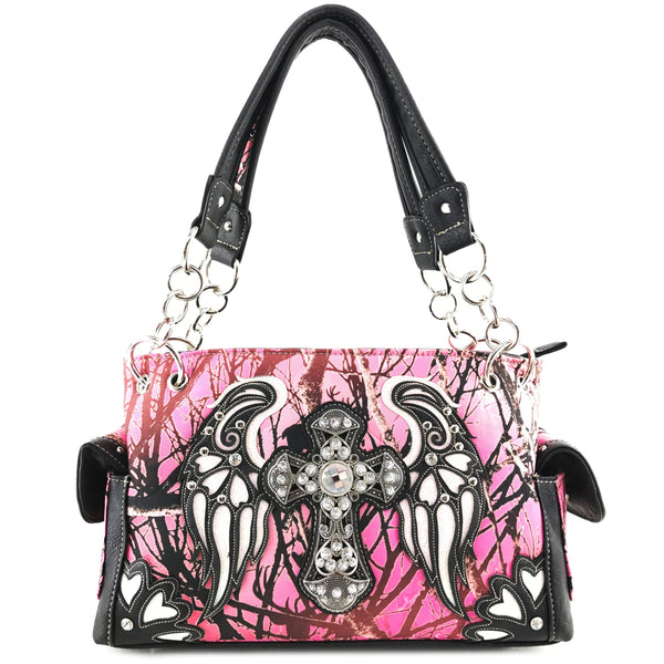 Cross Angel Wings Tree Camouflage Women's Handbag Purse