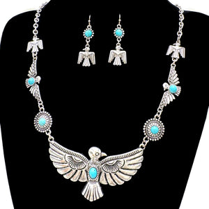 Bohemian Native Thunderbird Bird Concho Cabochon Western Necklace Set