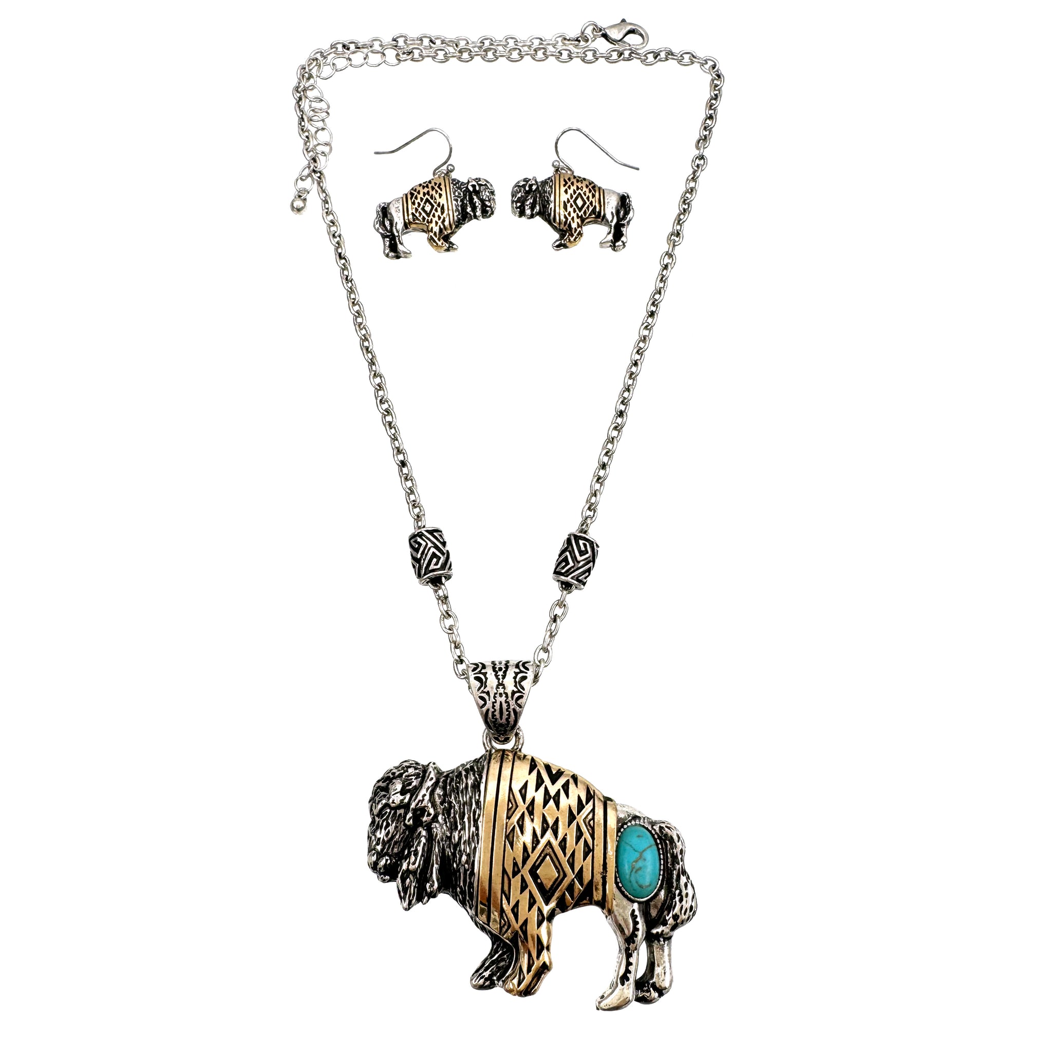 Aztec Buffalo Gold Native Necklace Set