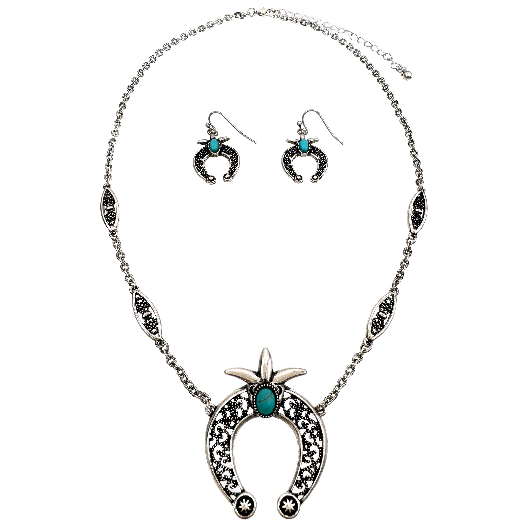 Western Textured Horseshoe Necklace Earrings Set