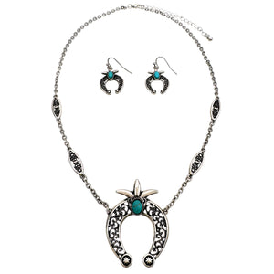 Western Textured Horseshoe Necklace Earrings Set