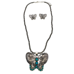 Butterfly Pendant Navajo Necklace Earrings Set