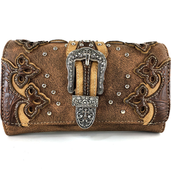 Western Buckle Women Crossbody Trifold Wallet