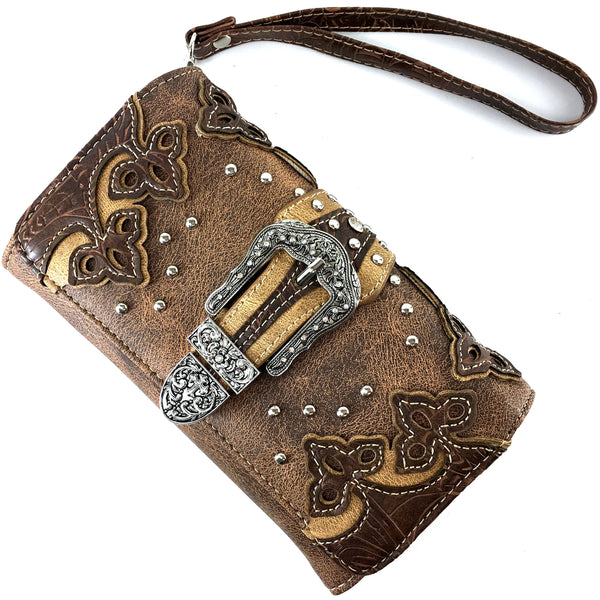 Western Buckle Women Crossbody Trifold Wallet