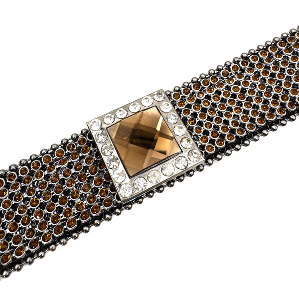 Brown Glass Rhinestone Leather Western Belt