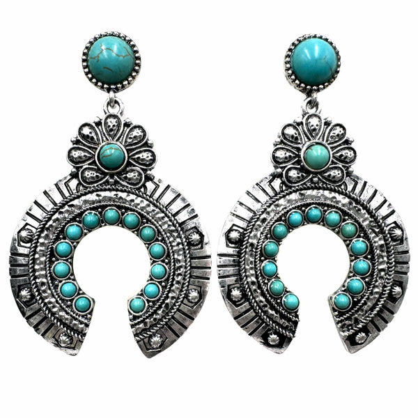 Turquoise Stone Squash Blossom Floral Stud Earrings