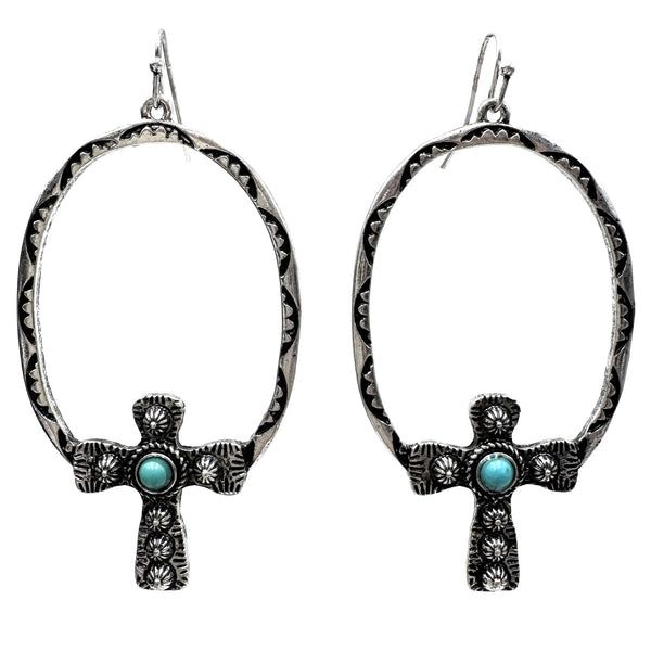 Western Cross Hoop Dangle Earrings