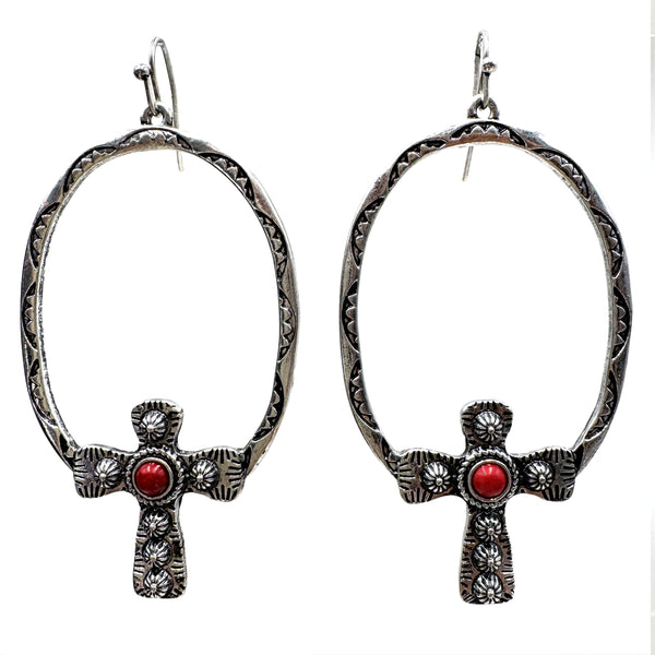 Western Cross Hoop Dangle Earrings