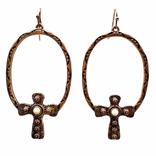 Western Cross Hoop Dangle Earrings