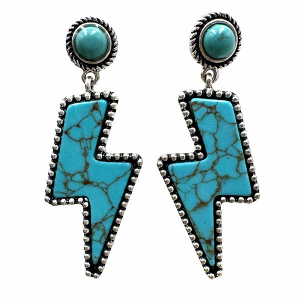 Stone Lightning Bolt Western Earrings