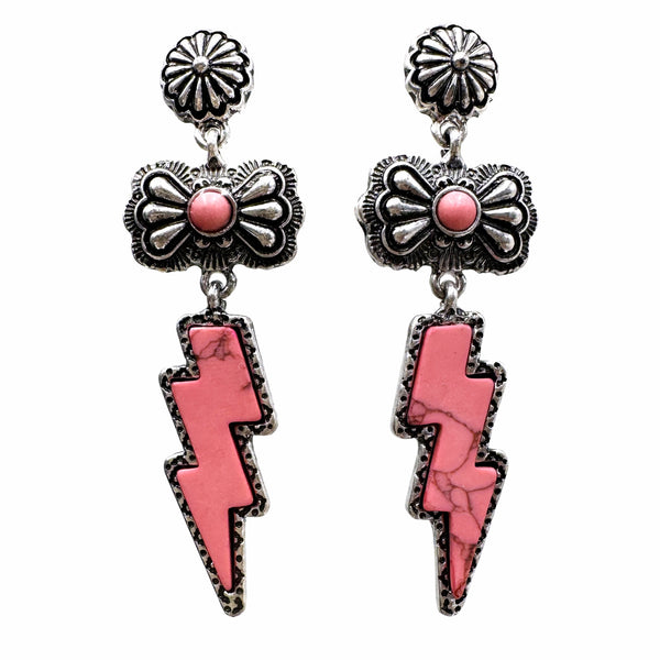 Stone Lightning Bolt Western Earrings