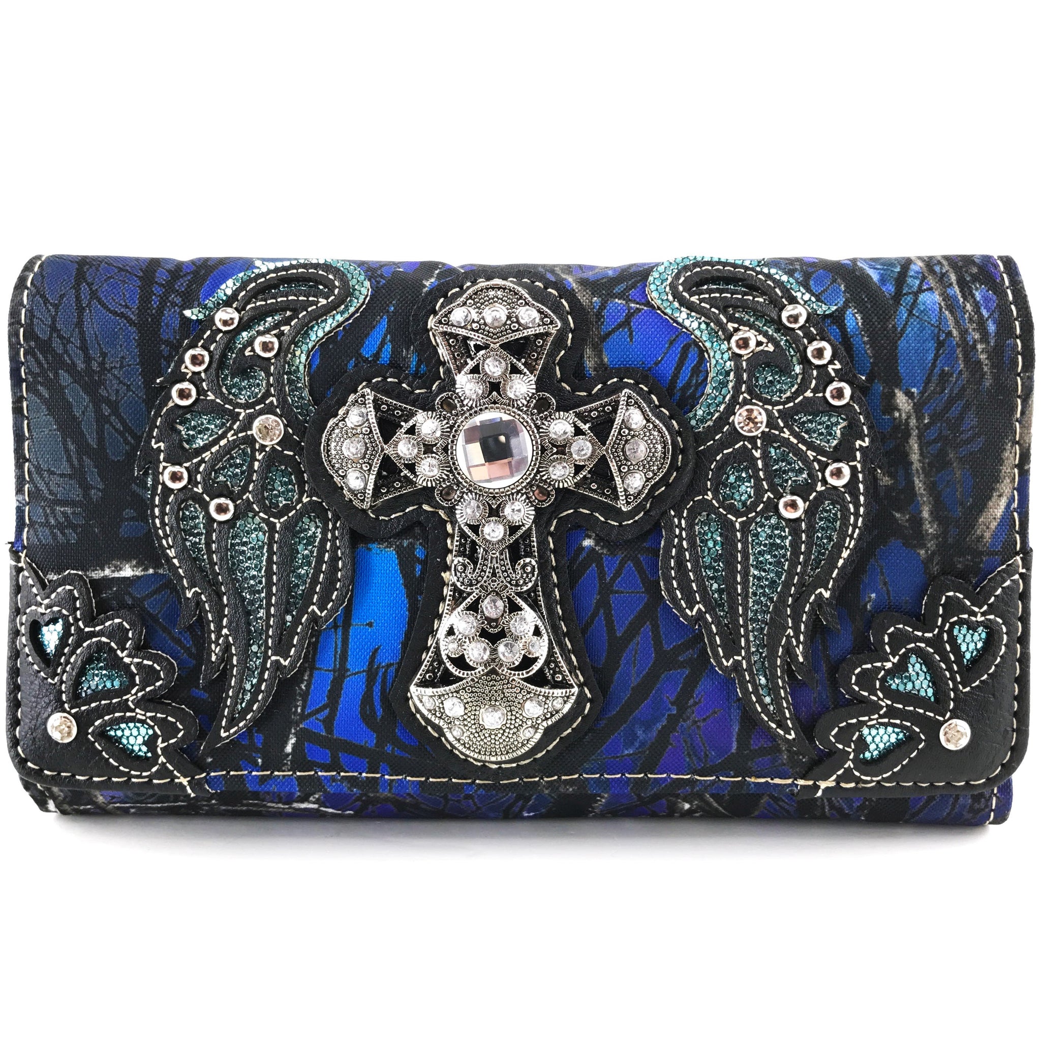 Cross Angel Wings Tree Camouflage Women's Crossbody Wallet