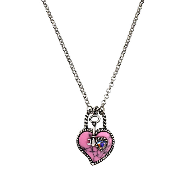 Heart Lock and Key Turquoise Necklace