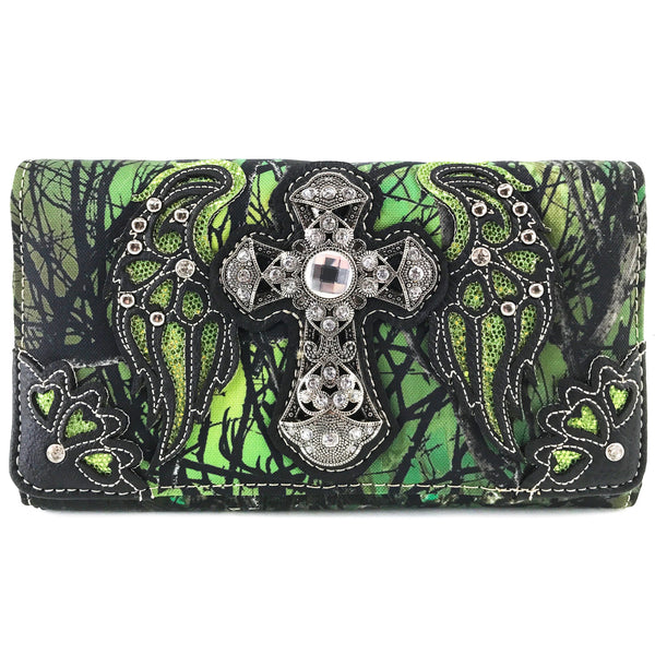 Cross Angel Wings Tree Camouflage Women's Crossbody Wallet