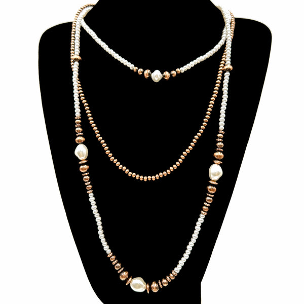 Three Strand Turquoise Stone Beads Navajo Long Necklace