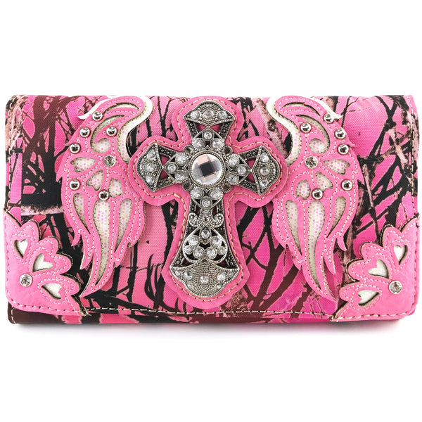 Cross Angel Wings Tree Camouflage Women's Crossbody Wallet