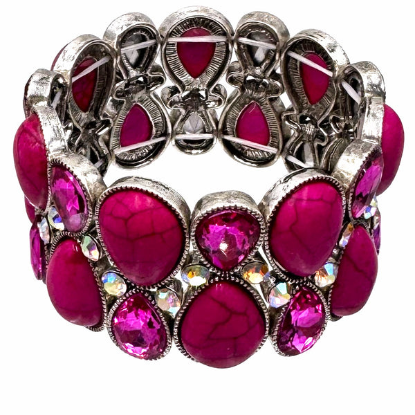 Teardrop Cabochon and Crystal Stretch Bracelet