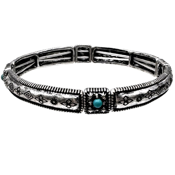 Western Metal and Turquoise Stretch Bracelet