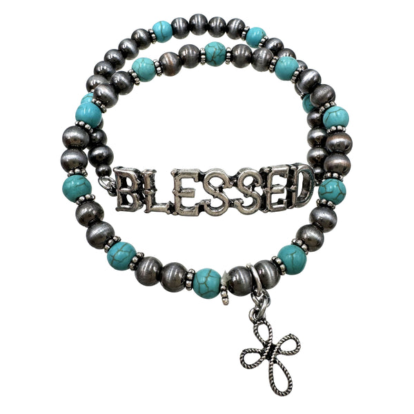 BLESSED Two Piece Assorted Bead Bracelet