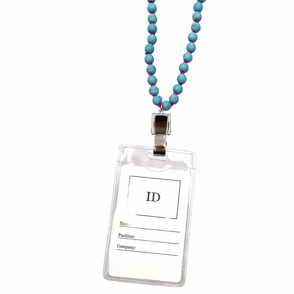 Stone Beads Lanyard ID Card Badge Holder