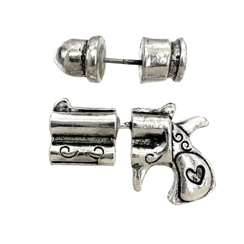 Revolver Pistol Gun and Bullet Stud Earrings