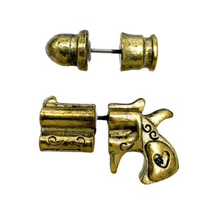 Revolver Pistol Gun and Bullet Stud Earrings