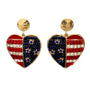 US Flag Color Heart Gold Earrings