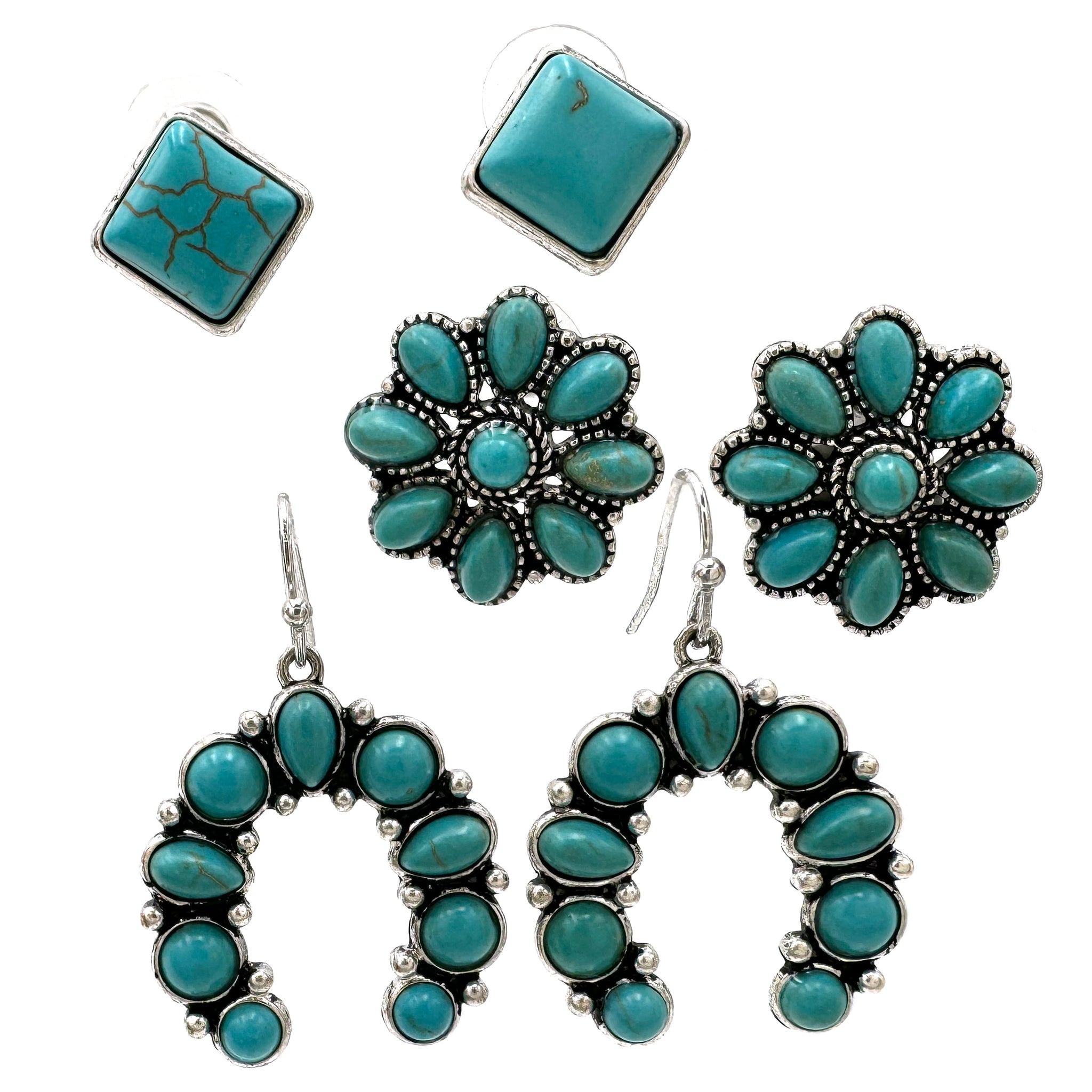 Three Piece Turquoise Western Earrings