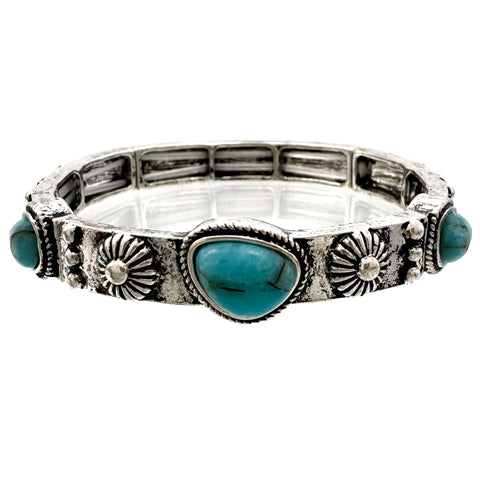 Turquoise Stone Metal Stretch Bracelet