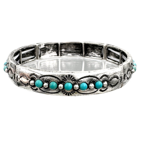 Turquoise Beads Metal Stretch Bracelet