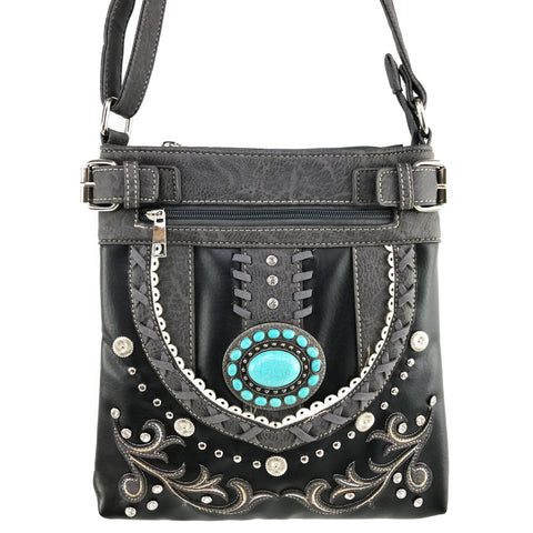 Turquoise Concho Native Black Crossbody Purse