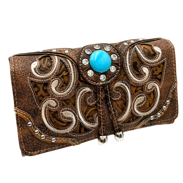 Dolly Turquoise Concho Western Crossbody Wallet