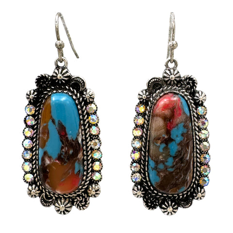 Bisbee Turquoise AB Rhinestone Pendant Earrings