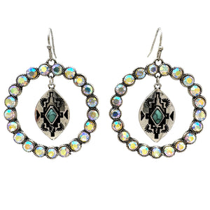 Aztec Pendant AB Rhinestone Ring Earrings