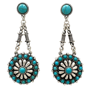 Barb Wire Turquoise Concho Dangle Earrings