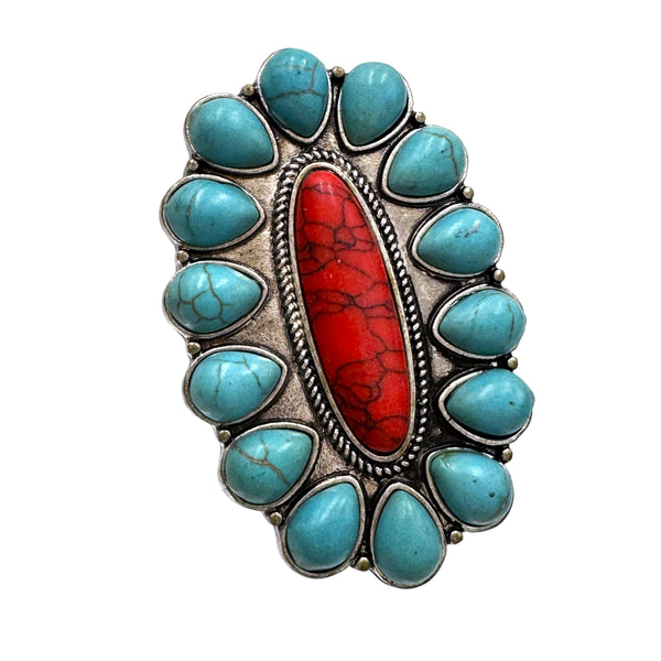 Long Oval Turquoise Stones Cabochon Ring
