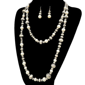 Navajo Beads and Pearl Duo Layer Necklace Earrings Set