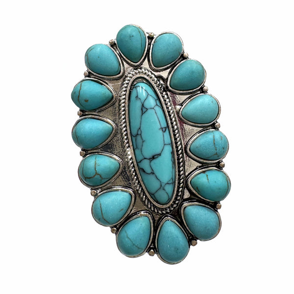 Long Oval Turquoise Stones Cabochon Ring
