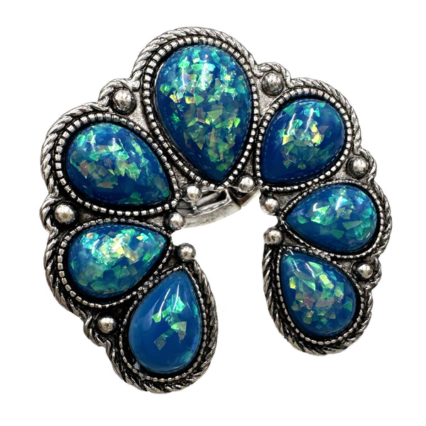 Polished Color Stone Squash Blossom Ring