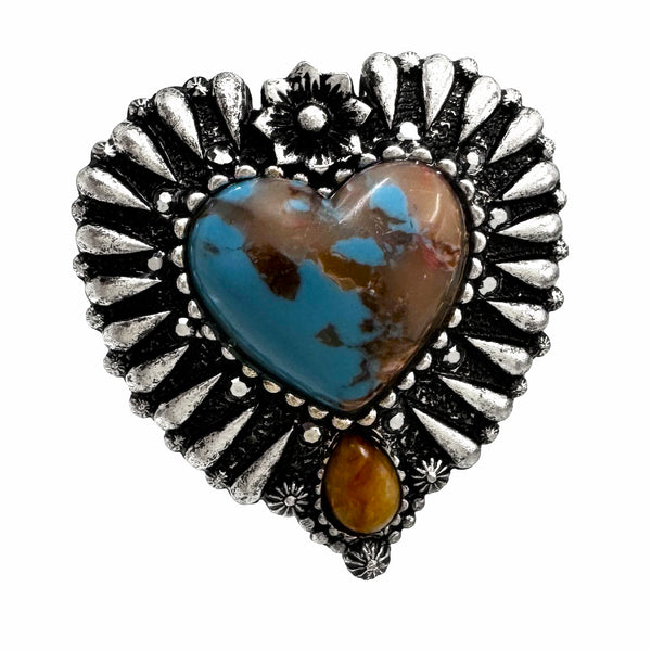 Polished Color Stone Heart Ring