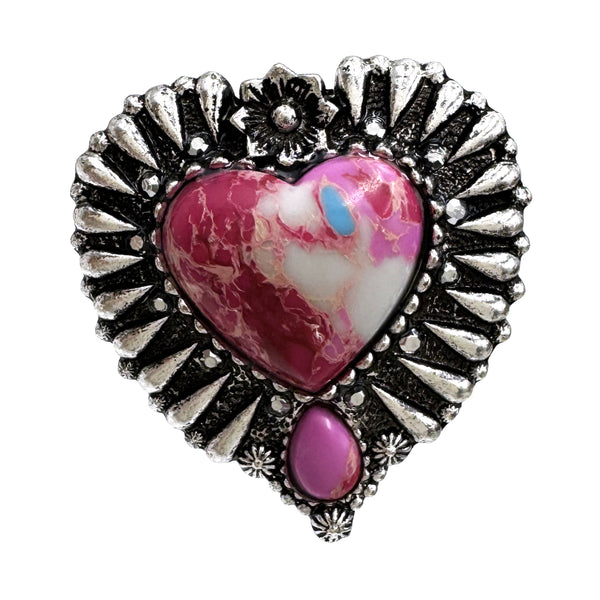 Polished Color Stone Heart Ring