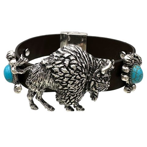 Water Buffalo Turquoise Stud Leather Band Bracelet